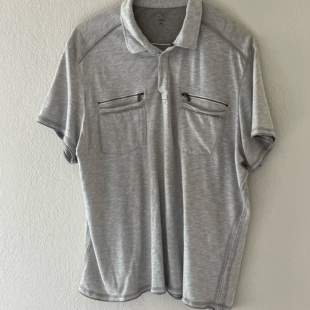 Men's Gray Polo Shirt with Zipper Pockets